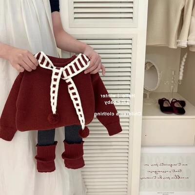 法国秋冬季女童巨好看复古儿童小月龄穿搭宝宝冬装毛衣打底裤套装