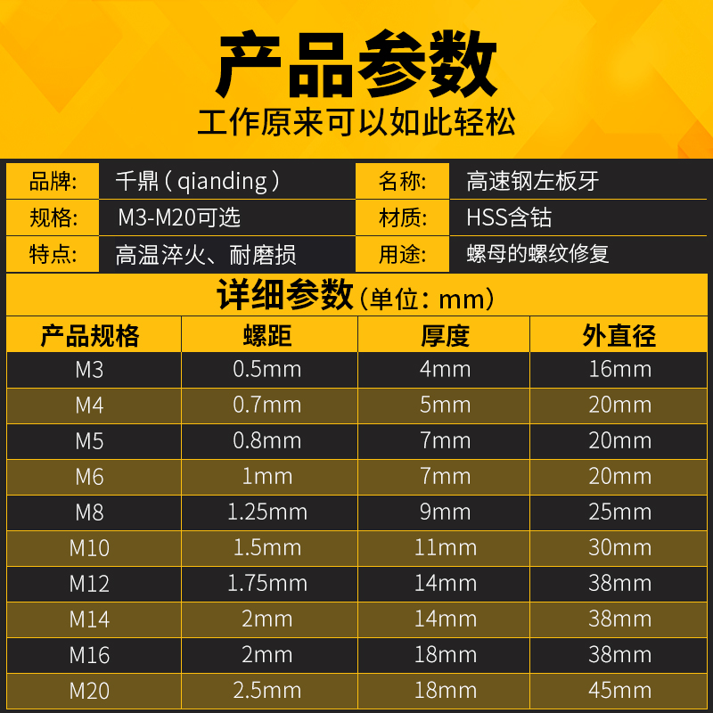 高速钢M12板牙M10反牙M8左牙M6圆M3M4M5M16M18MO20M24M27M33M36