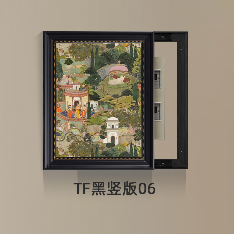法式新中古风遮挡电表箱装饰画美式隐藏配电箱推拉画液压掀开竖版