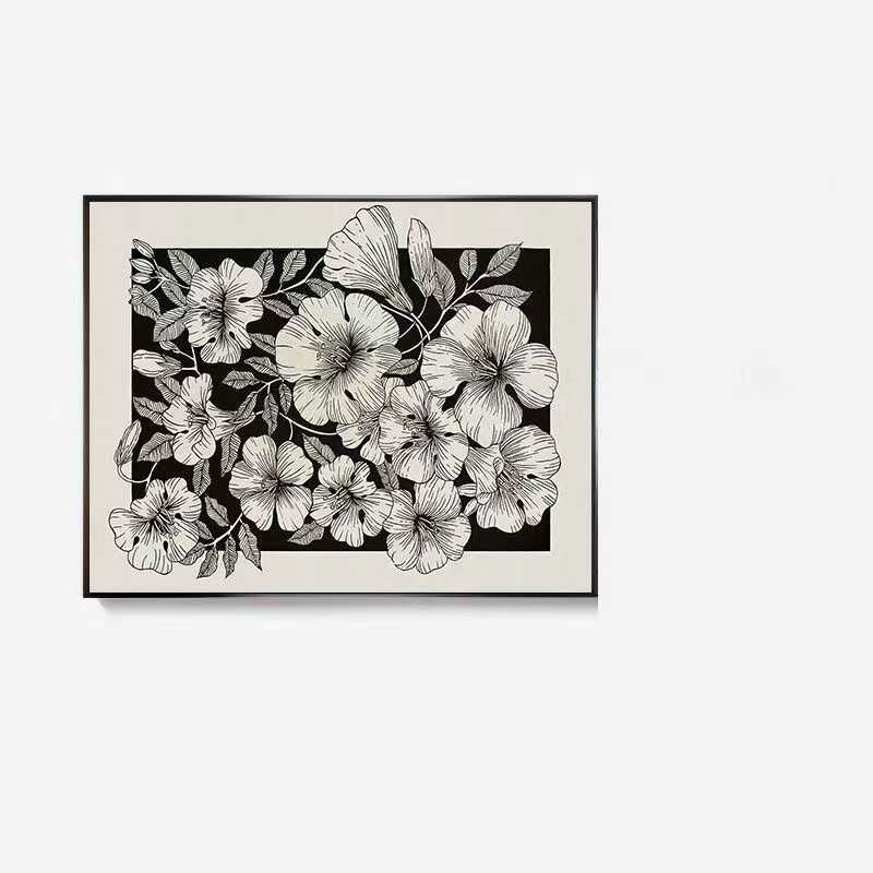 现代黑白灰风格小众文艺凌霄花进门遮挡电表箱装饰画家用艺术挂画