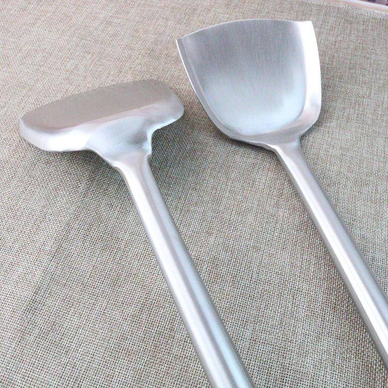 特厚不锈钢锅铲全钢手柄炒勺加长厨师炒菜铲子饭店防烫大汤勺炒铲