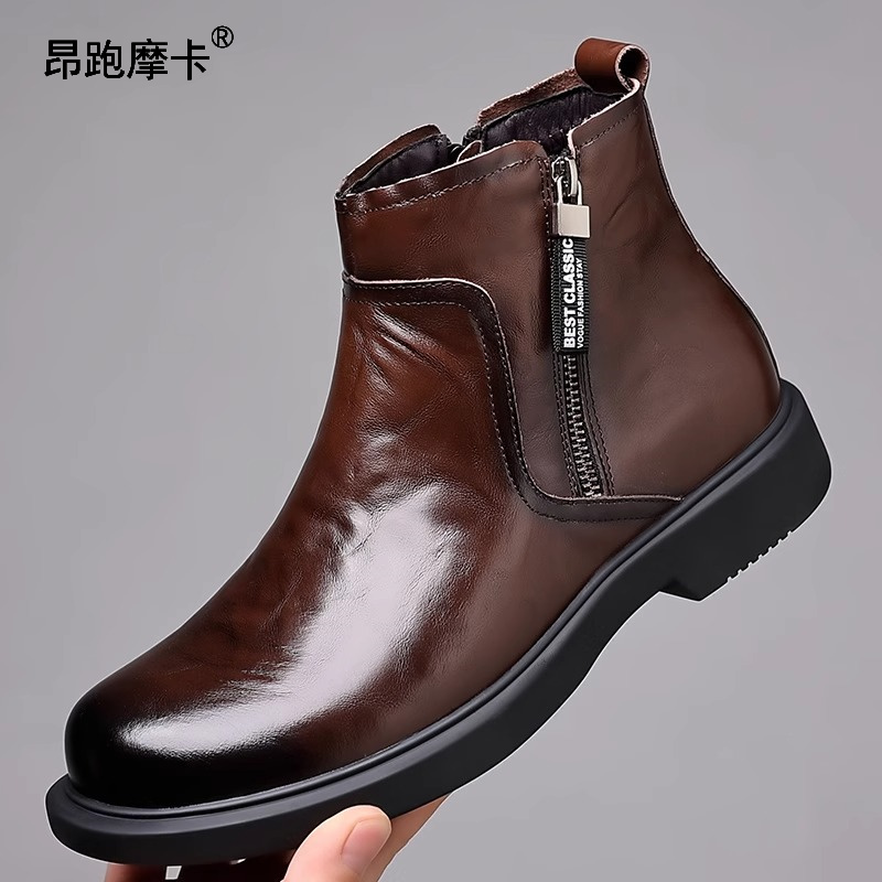 昂跑摩卡马丁靴男真皮软底秋季工装靴高帮冬季加绒保暖切尔西靴男