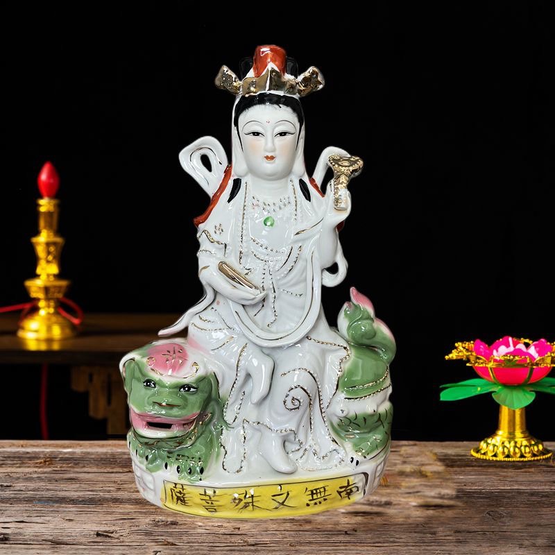 速发文殊普贤菩萨佛像神像摆件华严三圣平安彩绘文殊佛像家用普贤
