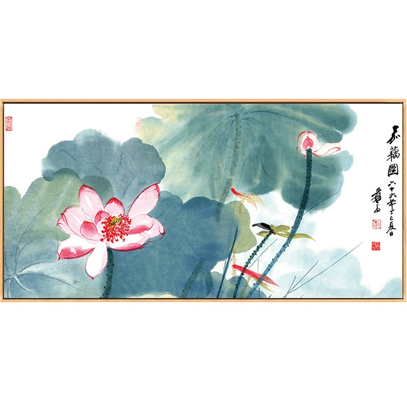 速发新中式荷花水墨画餐厅装饰画卧室床头挂画客厅沙发背景墙壁画图片