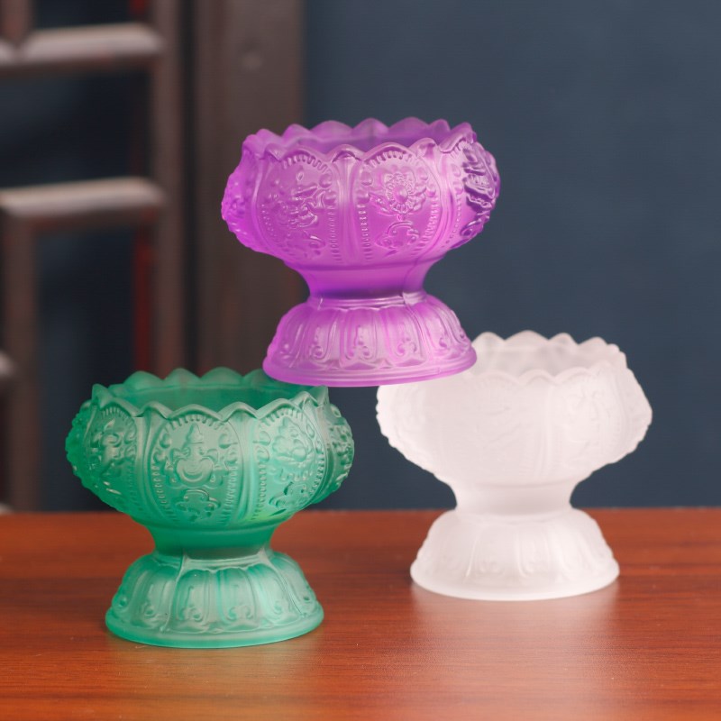 速发酥油灯座七彩莲花酥油灯灯盏八吉祥璃用供佛玻家灯台烛座佛具
