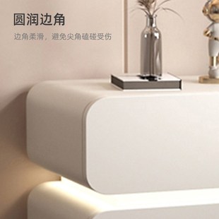 速发奶油风床头柜带灯智能创意简约卧室家用床边悬浮实木收纳柜子