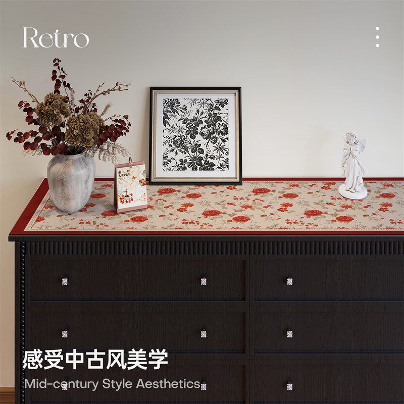 速发新款红色喜庆餐边柜桌垫入户玄关电视柜台面保护风可裁剪免洗