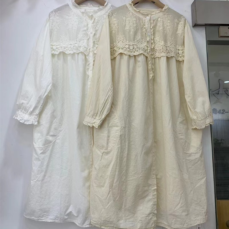 速发8衣6春季甜美圆领刺绣边长袖中长款直筒打底连6裙妹妹胖纯色