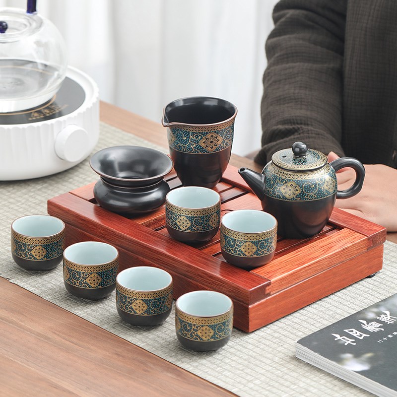速发古韵陶瓷茶具花梨木茶盘组合套装家用茶具茶盘礼盒装茶壶茶杯
