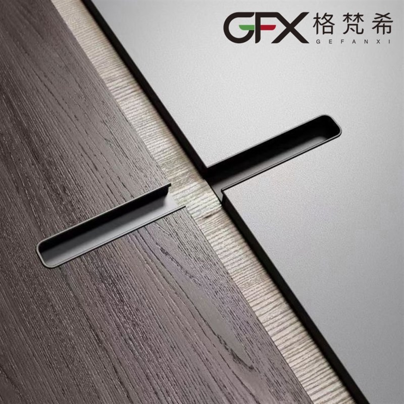 现货速发意式窄边黑色Pim拉手衣柜门抽屉横装嵌入式开槽暗扣把手