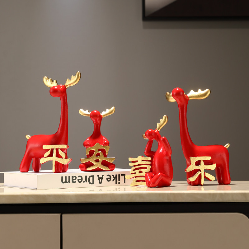速发一家四口小柜鹿居饰品摆件平安喜乐创意客厅电视柜酒家玄关工