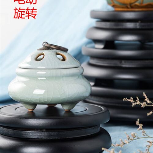 速发自动旋转底座聚宝盆根雕木雕实木圆形底座奇石饰艺工摆品托盘