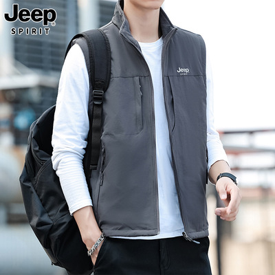 JEEPSPIRIT2024秋冬新款男士时尚休闲马甲两面穿加绒立领背心8579
