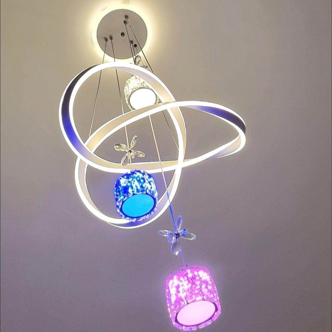 网红灯餐厅吊灯简约现代卧室餐厅吧台灯LED彩光灯水晶吊灯餐吊灯