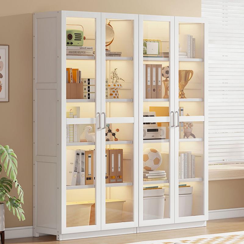 双开门书架多层收纳储物柜办公室文件柜轻奢玻璃门现代简约书架