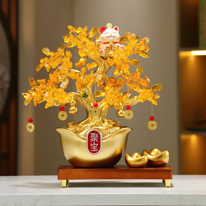 招财聚宝盆发财树摇钱树摆件家居客厅桌面电视柜展示柜树脂装饰品