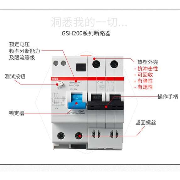 ABB漏电保护器电子式GSH204 AC-C20/0.03 10174805 剩余电流30mA