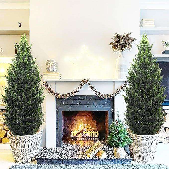 亚马逊仿真松柏树人造塔型松树圣诞节仿真圣诞树摆件室内装饰盆景