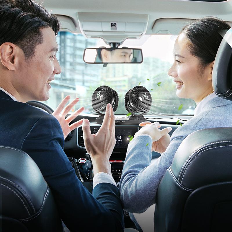 车闪F623 车载电动摇头双头风扇 可旋转可转头点烟接口12v24v汽车