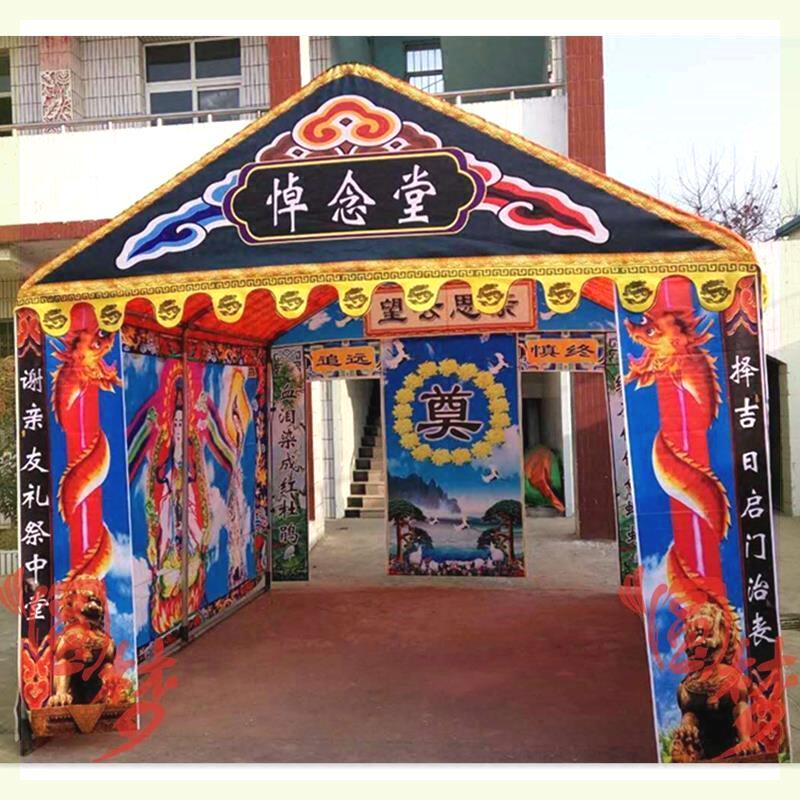 速发白事钢架灵棚牌坊彩绘 白事电子灵堂拱门灵棚架子供桌丧事用
