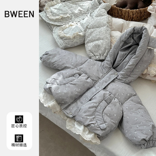 女童羽绒服冬季韩系女宝宝可爱百搭碎花保暖加厚连帽外头儿童衣服