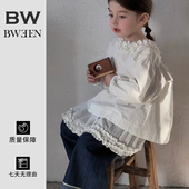 衬衣儿童时尚 女童衬衫 宝宝气质拼接花边长袖 新款 百搭上衣 2026春季