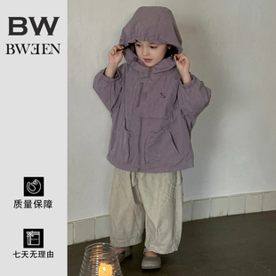 女童外套2025秋季 洋氣男女寶時髦潮酷連帽沖鋒衣兒童百搭夾克 新款