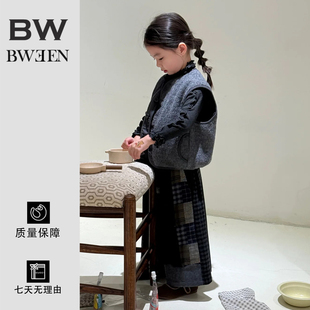 女童套装冬季新款韩系宝宝时尚百搭保暖拼色马甲木耳边打底衫裤子