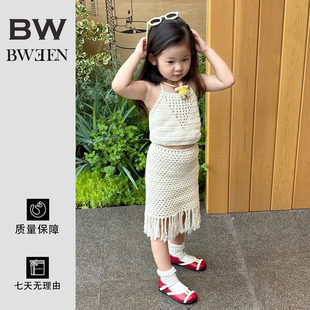 女童套装夏季新款宝宝轻薄款洋气时髦针织吊带流苏裙子儿童两件套
