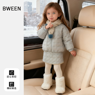 女童套装 韩系女宝宝时髦夹棉保暖外套半身裙儿童两件套冬天 冬季