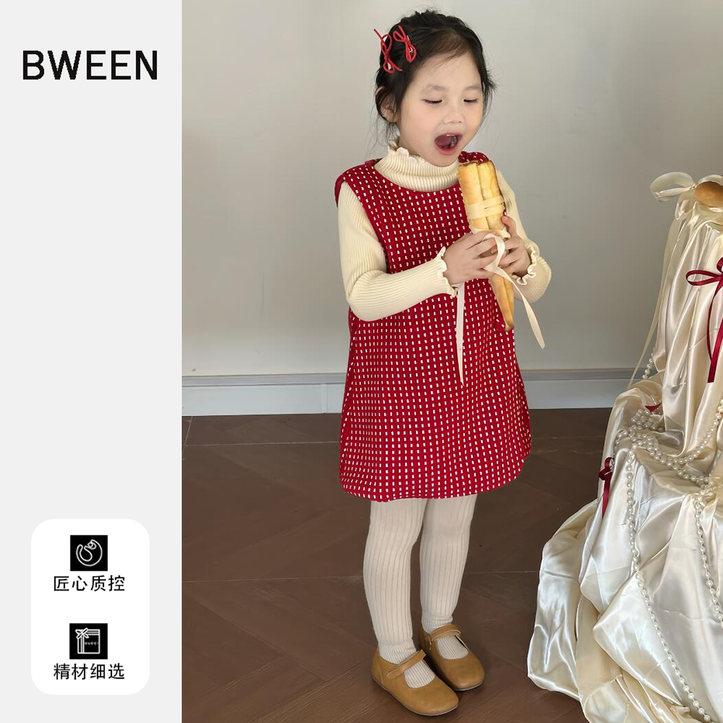 时髦up的红色女童连衣裙冬季