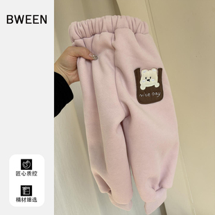 女童裤子冬季2025新款女宝宝时尚洋气卡通字母儿童加绒长裤冬天