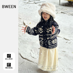 女童冬款毛衣25新款洋气儿童韩版宝宝时尚加厚保暖复古提花针织衫