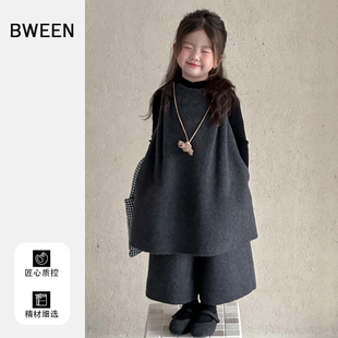 加厚保暖背心裙儿童毛呢长裤 女童套装 女宝宝时尚 2025新款 冬天 冬季
