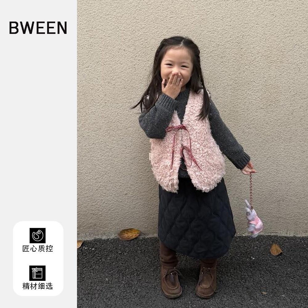 女童毛绒外套冬季2025新款洋气儿童韩版时尚保暖碎花两面穿马甲冬