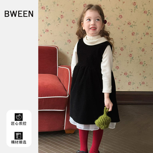 女童丝绒连衣裙韩系女宝宝时尚洋气加绒保暖背心裙儿童裙子冬天