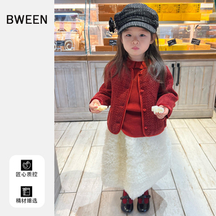 女童外套冬季2025新款女宝宝时尚红色小香风新年服儿童上衣冬天