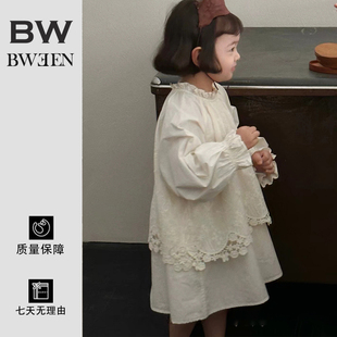 入秋女童连衣裙韩版洋气休闲女宝蕾丝拼接长袖衬衫裙儿童裙子秋天