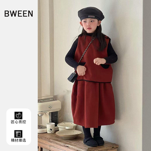 女宝宝时尚 女童冬款 洋气儿童韩版 2025新款 加厚保暖马甲半身裙 套装