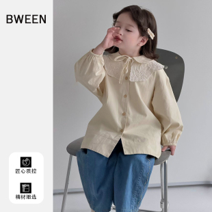 女童春款衬衫2026新款洋气儿童韩版女宝宝时髦简约百搭娃娃领上衣