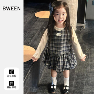女童冬装连衣裙2025新款洋气儿童韩版女宝宝时髦保暖格子背心裙冬