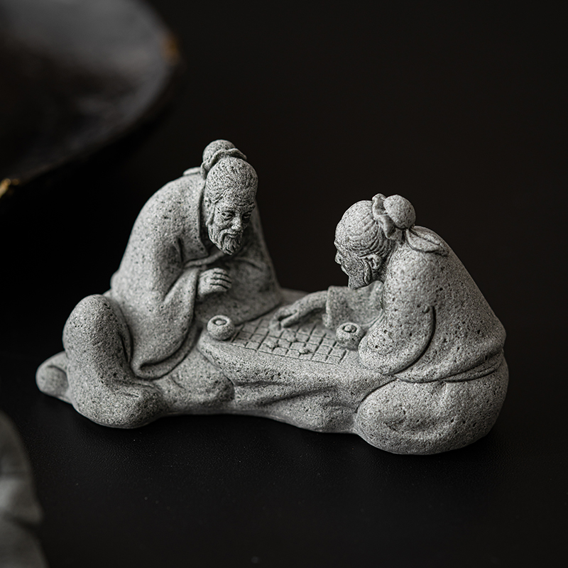 闲暇生活双人下棋老人小摆件