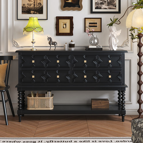 法式黑色实木玄关柜复古客厅过道中古风入户斗柜风水美式隔断柜