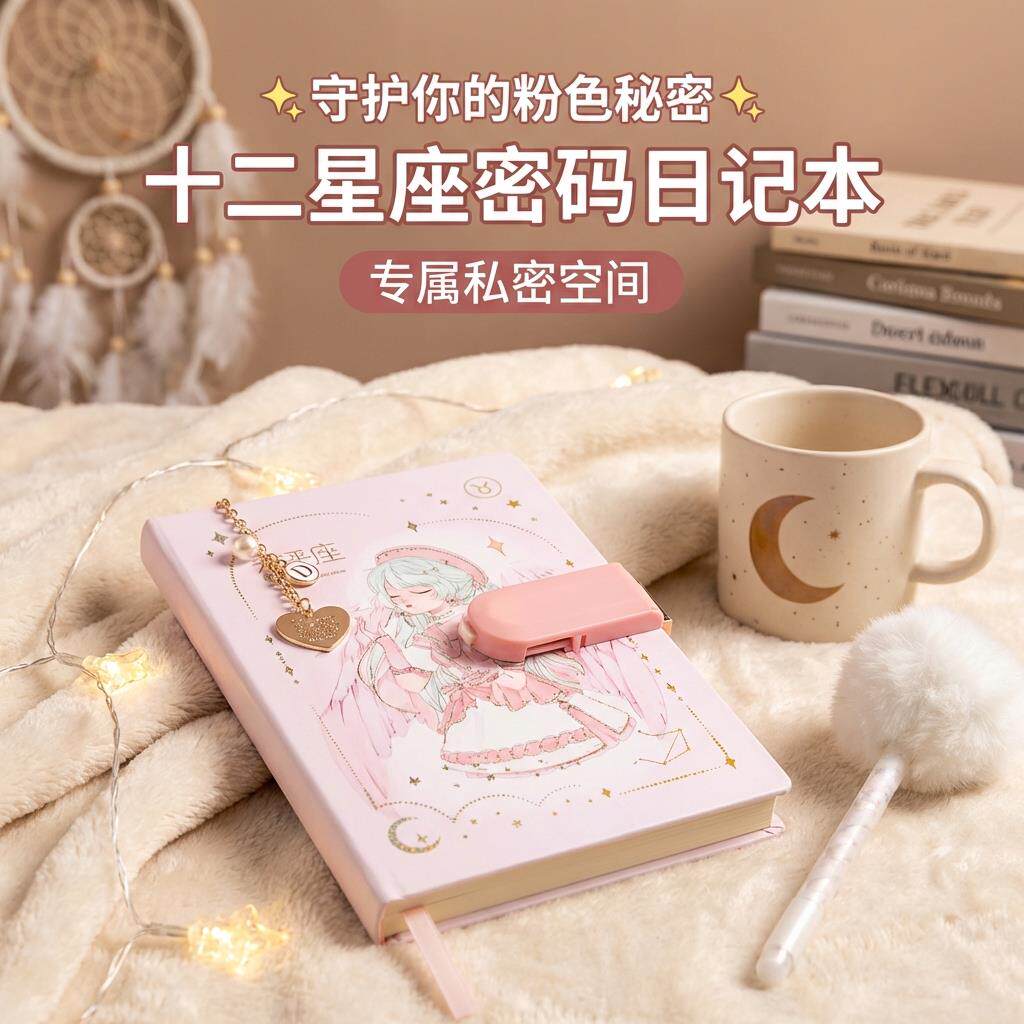 创意十二星座密码本带锁日记本小学生笔记本女孩手帐本可爱高颜值