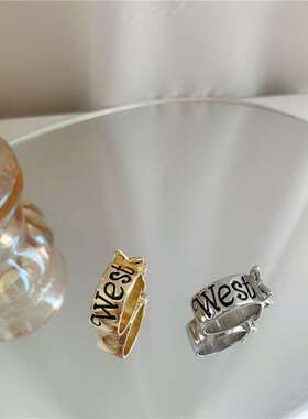 极速New letter ring tendy metal wide belt shPape couple ring