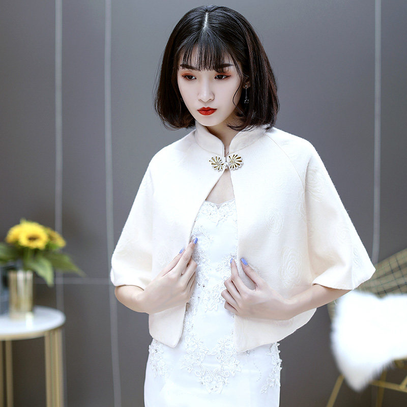 极速立领旗袍披肩外搭斗篷女春秋款优雅婚礼冬季R结婚纱礼服披风