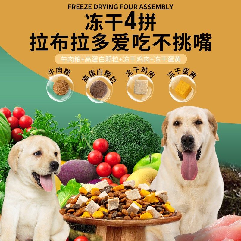极速拉布拉多狗粮10斤装幼犬x成犬大型犬护肠胃补钙全价冻干犬粮4