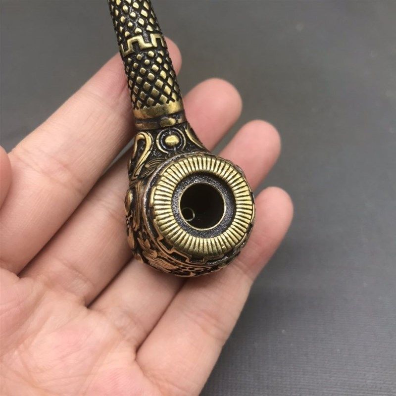 极速古玩收藏 纯铜佛头烟w斗 黄铜烟嘴烟袋锅 工艺礼品摆件