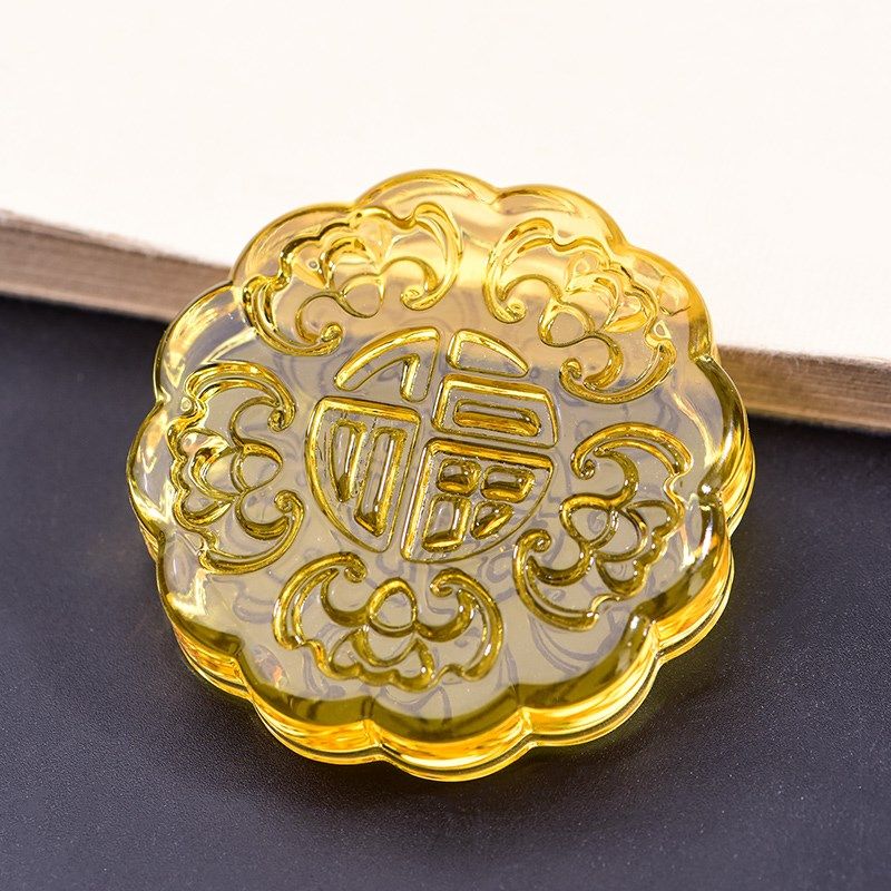 极速中秋节黄水晶琉璃月饼摆件把玩玉月饼L纪念节日公司礼品家居