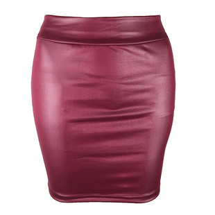 极速Wobmen PU Leather Short Skirt Solid Color High Waist Sli